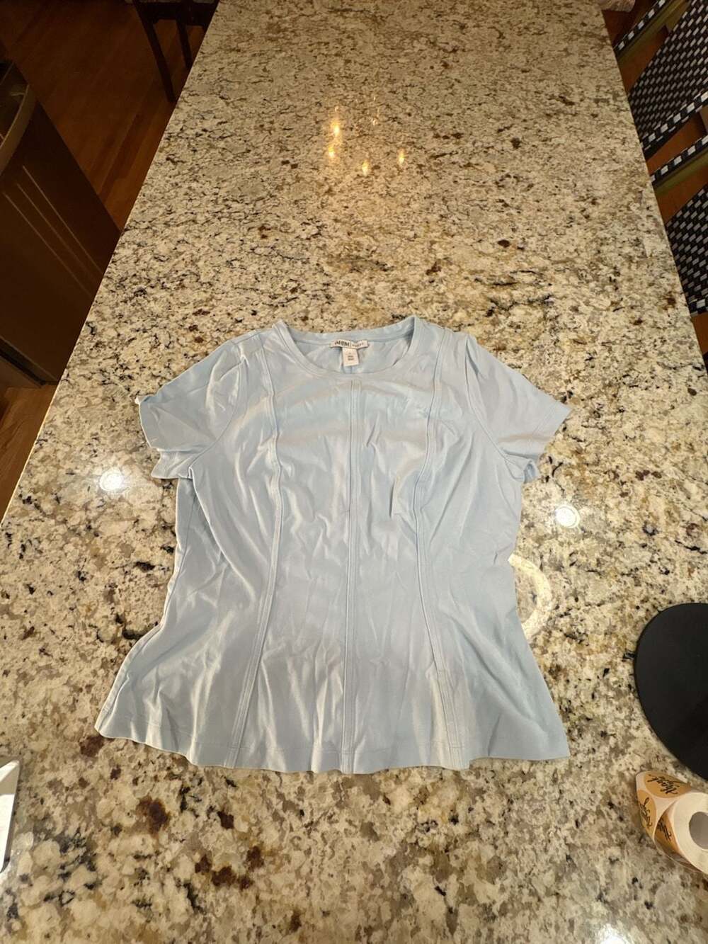WHBM Outlet Seamed Short Sleeve T-Shirt Size L Light Blue Cotton Blend